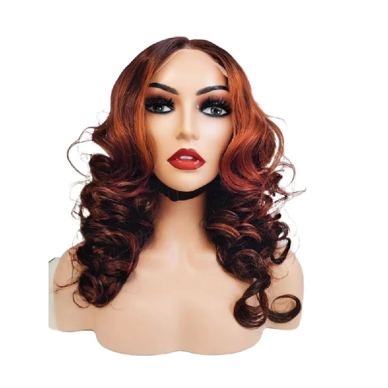 Human - hair wig with a middle - part for a classic and elegant style100% Brazilian Bouncy Wavy Human Hair Lace Closure Wig