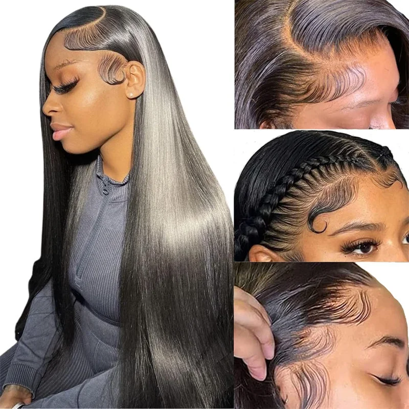 Colored wig with a middle - part for a classic and elegant style13x4 Lace Front Wigs for Black Women 180% Density Straight Natural Black Lace Wig