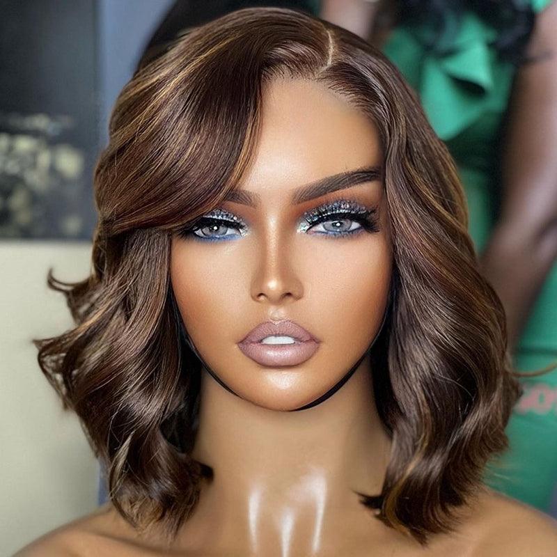 Lace wig with a silk - base cap for a comfortable and smooth feel13x4 Ombre Brown Colored Bob Lace Frontal Wig Human Hair Brazilian Natural Wave