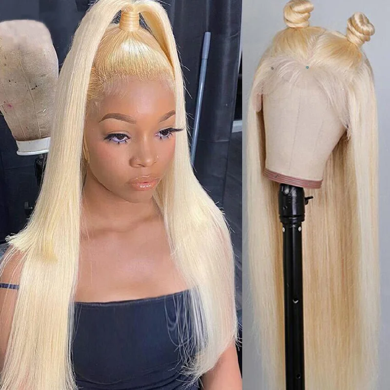 Colored wig with a pre - bleached knot for a natural - looking scalp18 Inch 613 Blonde Color 13x4 Lace Front Wig Straight Hair 180% Density