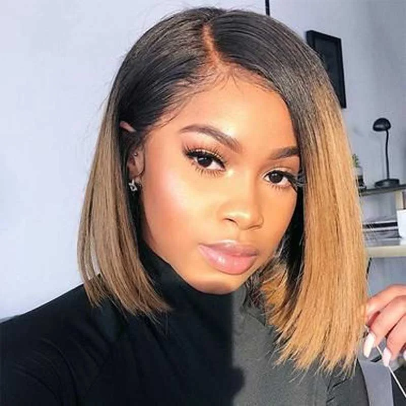 Colored wig with a 150 - density for a full and thick appearance1B/27 Short Bob Lace Front Human Hair Wigs 13x4 Lace Front Wig for Women