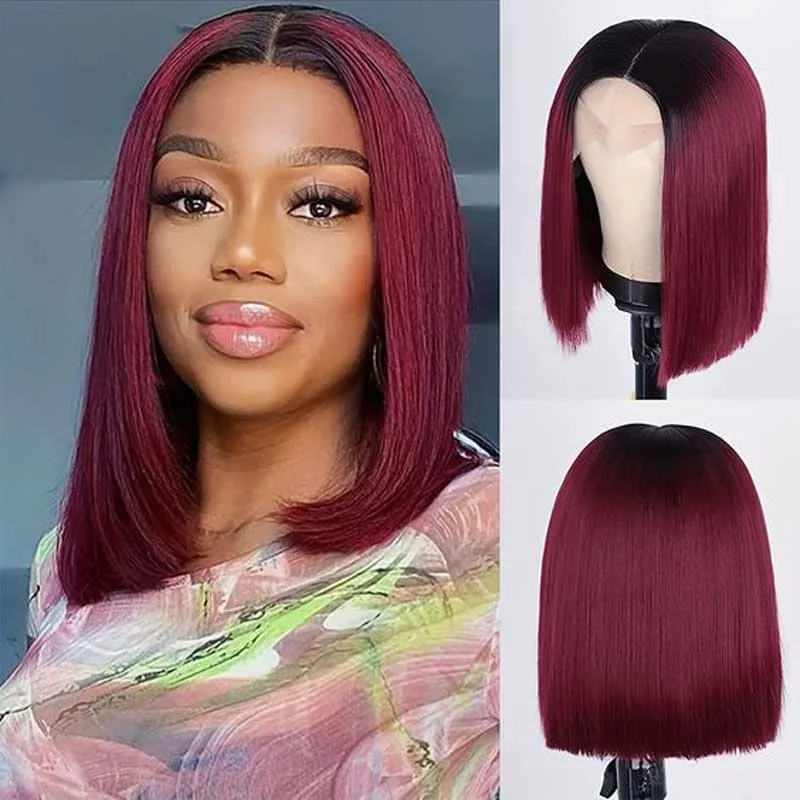 Colored wig with a purple - violet shade for a regal and elegant lookAlibonnie Hair Wig 1B/99J Short Bob Wigs Straight Lace Front Human Hair Wigs