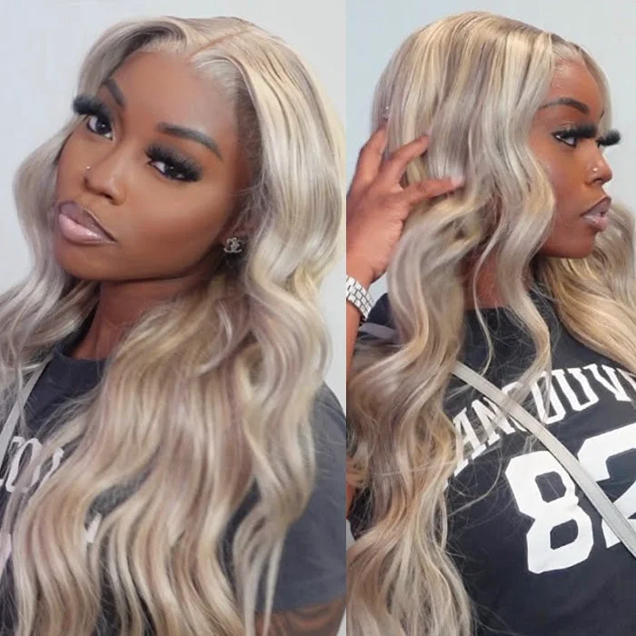 Colored wig with a natural - looking root for a more realistic look#P18/613 Highlight Blonde HD Lace Front Human Hair Wigs Body Wave /Straight Hair Wig For Women