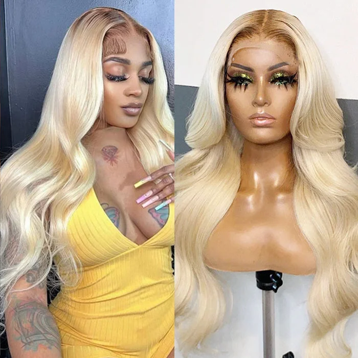 Synthetic colored wig with a heat - resistant formula for easy stylingOmbre T4/613 Brown Roots Blonde Straight/Body Wave 13x4/13X6 Lace Front Wigs 32 inch Long Human Hair Wigs