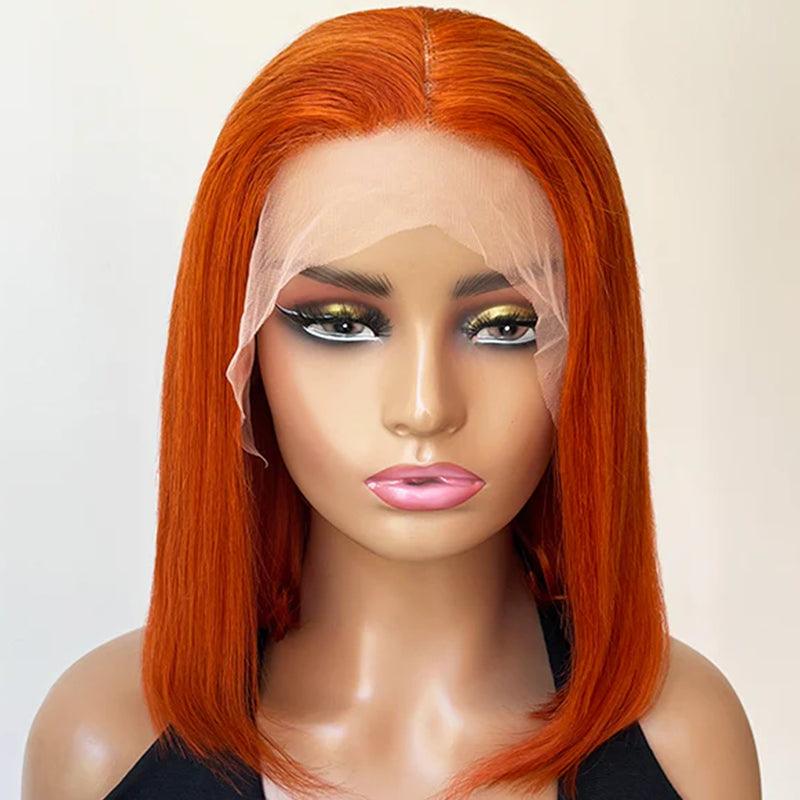 Lace wig with a silk - base cap for a comfortable and smooth feel#350 Ginger Orange Bob Wig 13x4 Lace Frontal Straight Human Hair Wigs