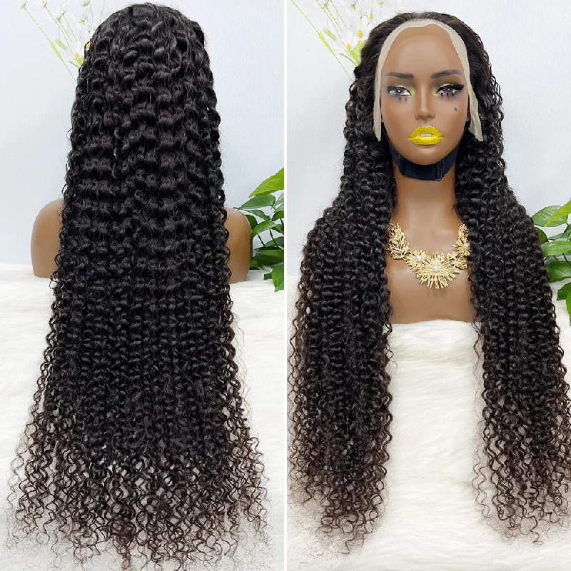 Lace wig with a pre - plucked hairline for a more natural look36" 13*4 Lace Wig Water Wave Curly Human Hair Wig 500 grams Color 1B