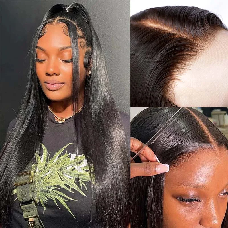 Adjustable - cap human - hair wig for a comfortable fit360 Lace Frontal Wigs Straight Hair Pre Plucked Glueless Human Hair Wigs With Invisible Drawstring Ready To Wear Wigs