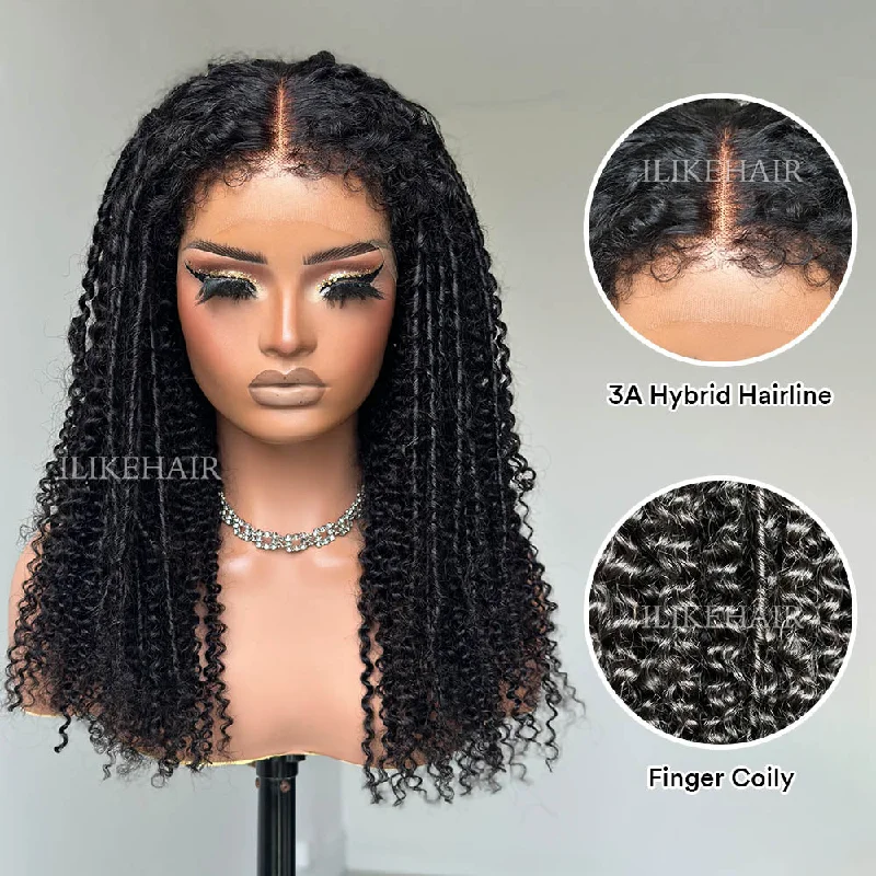 Lace wig with a pre - bleached knot for a natural - looking scalp3a Hybrid Hairline Finger Coily 9x4 HD Lace Glueless Wig