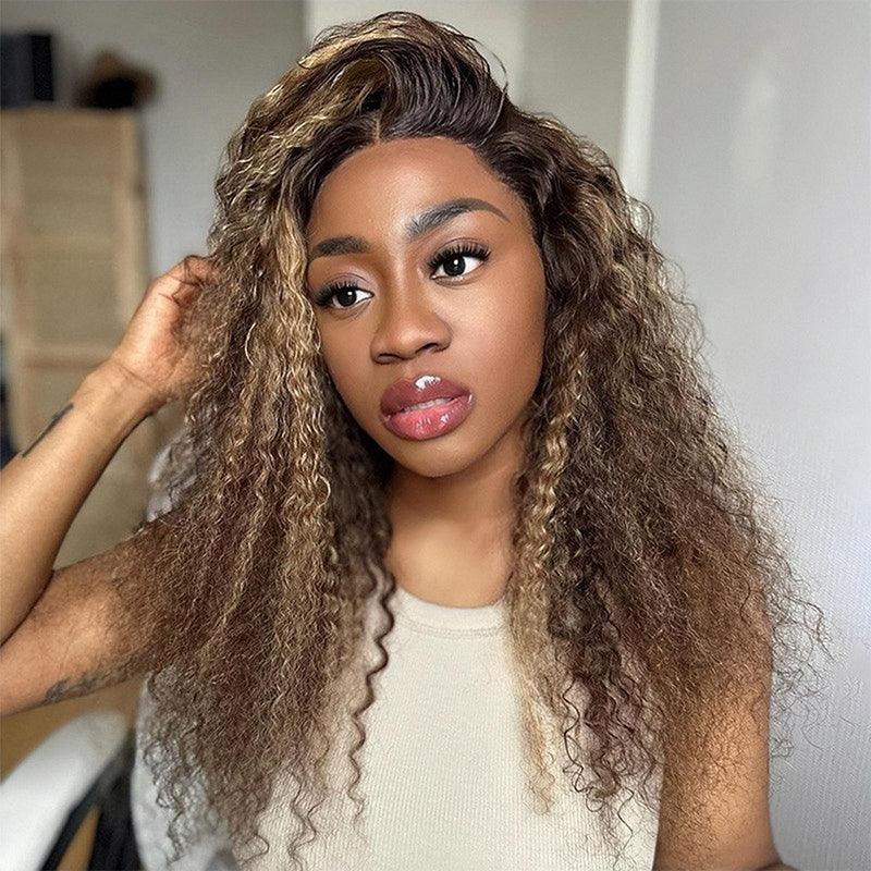 Lace wig with a honey - blonde color for a warm and sunny appearance#4/27 Highlight Wig Human Hair Brazilian Deep Wave 13x4 Lace Front Human Hair Wigs