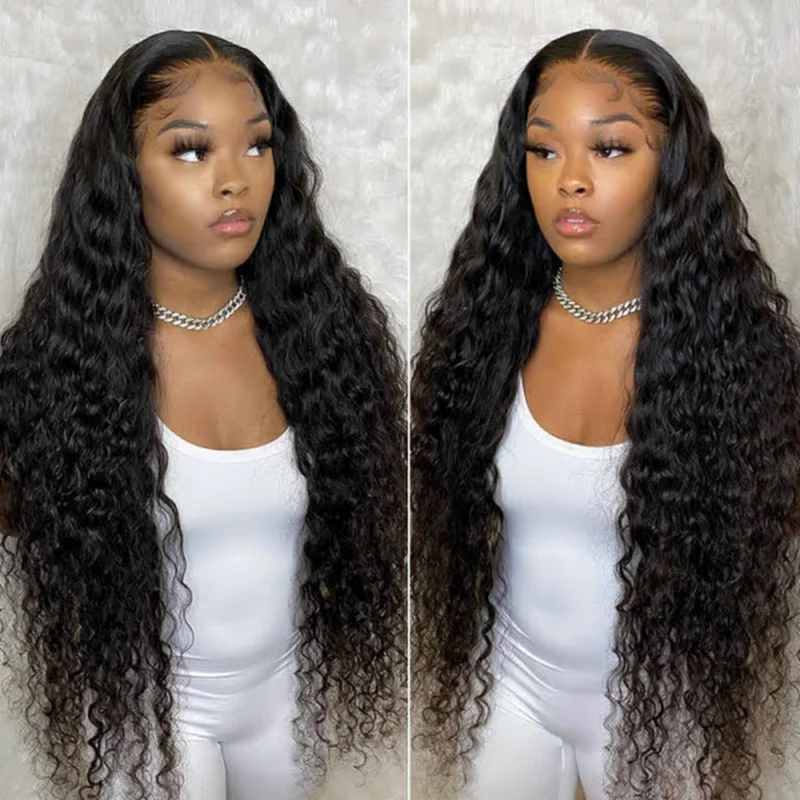 Human - hair wig with a pre - plucked hairline for a more natural look40 Inch Long HD Lace Wig Water Wave Human Hair Lace Front Wigs