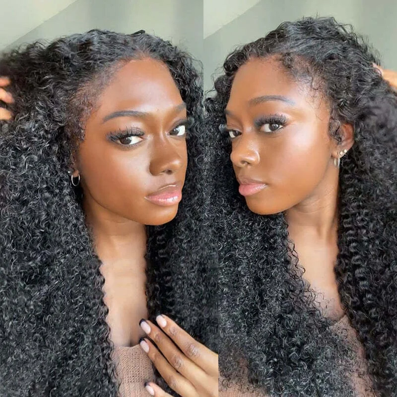 Human - hair wig with a natural - looking root for a more realistic look4C Curly Edges Hairline Curly Wave 13x4/13x6 Glueless Lace Frontal Wigs