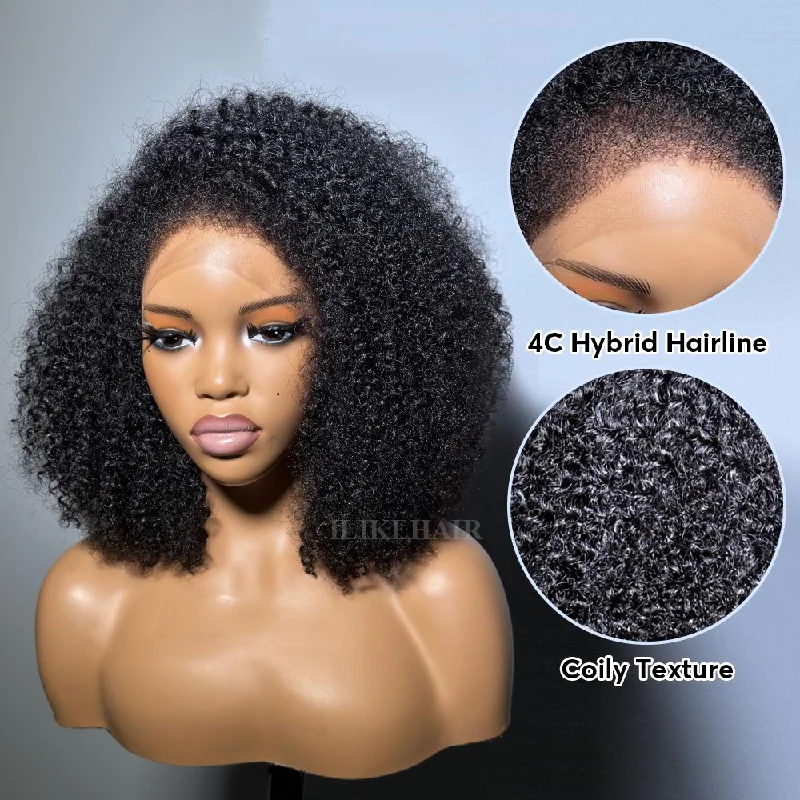 Lace wig with a side - part for a more flattering look4c Hybrid Hairline Kinky Coily 13x4 HD Lace Frontal Wig