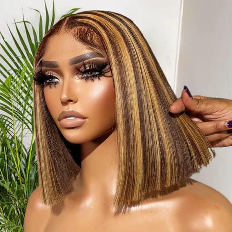 Lace wig in a chocolate - brown color for a rich and warm appearance4x4/13x4 Lace Wig #4/27 Highlight Brown Colored Human Hair Wigs Brazilian Straight