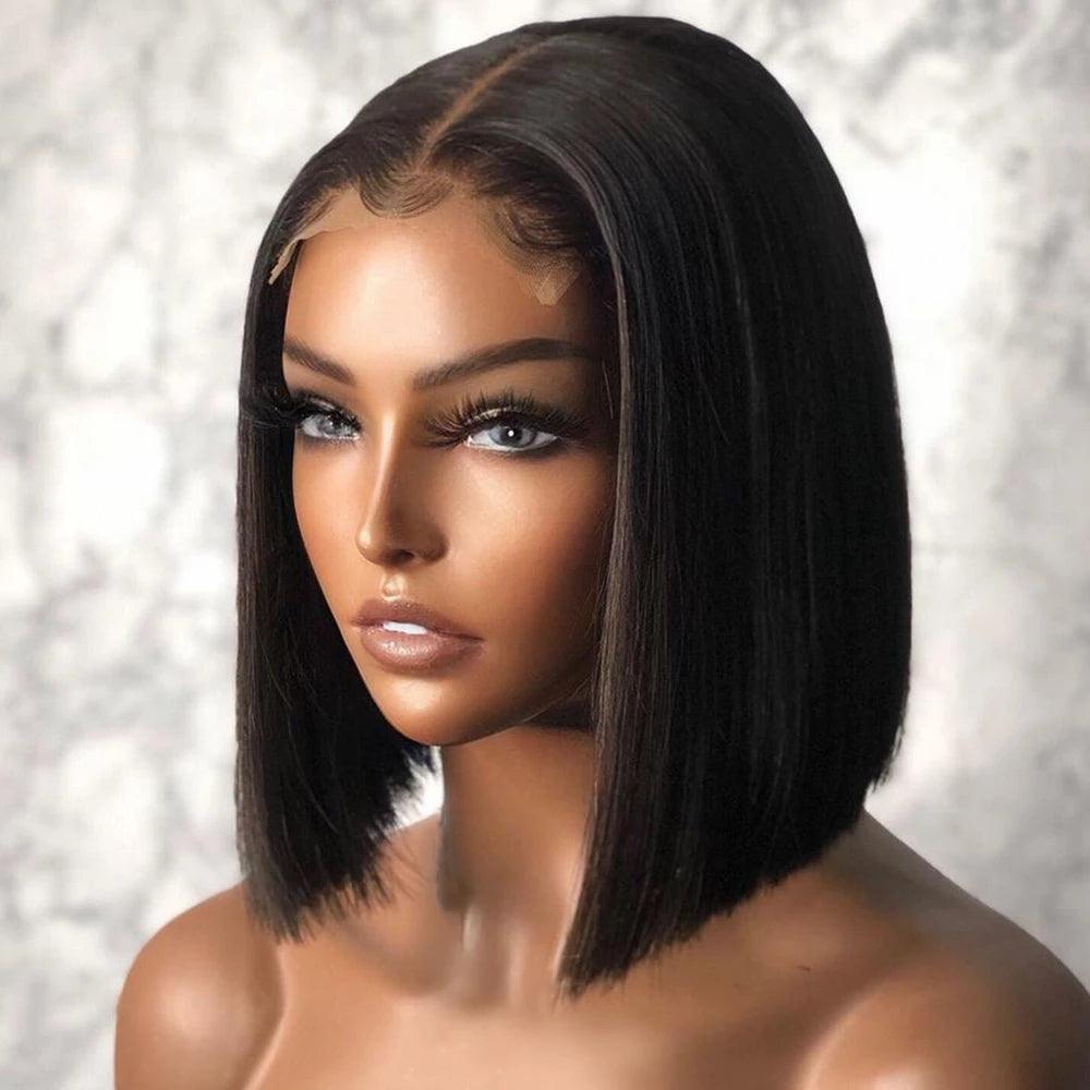 Lace wig with a straight texture for a sleek and minimalist look4x4/13x4 Lace Wig Short Bob Brazilian Straight Human Hair Wigs Middle Part