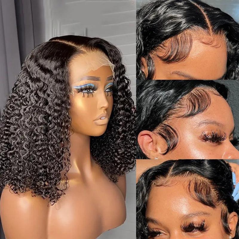 Lace wig with a pre - bleached knot for a natural - looking scalp4x4/13x4 Lace Wig Short Curly Bob Wigs Human Hair Brazilian Deep Wave Side Part