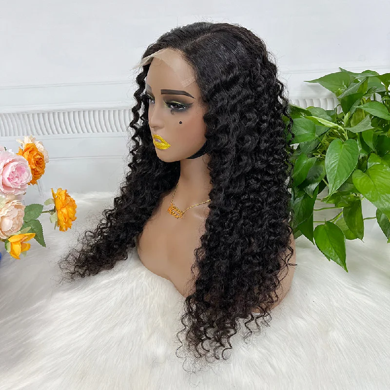 Lace wig with a silk - base cap for a comfortable and smooth feel5*5 HD Glueless Lace Wig Deep Wave Natural Human Hair Wigs 24" 250% Density