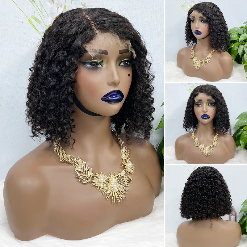 Lace wig with a pre - bleached knot for a natural - looking scalp5*5 HD  Lace Wig Jerry Curl Natural Human Hair Lace Wigs Color NC 250% Density 12inch