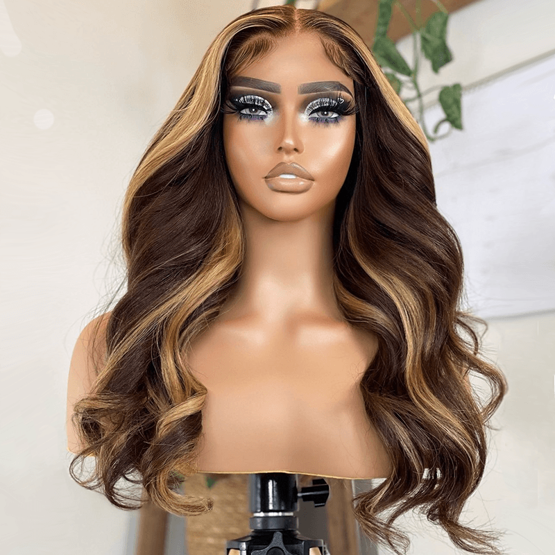 Full - lace wig with a natural - looking hairline for a seamless appearance7x5 Glueless Wig Human Hair Ready To Wear Highlight Wig Human Hair Body Wave