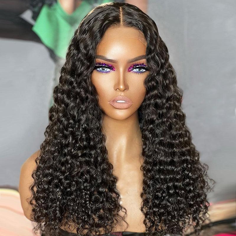 Adjustable - cap lace wig for a comfortable fit7x5 Glueless Wig Wear Go Brazilian Curly Deep Wave Human Hair