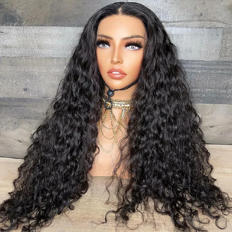 Lace wig with a wispy fringe for a soft and feminine look5x5 Real HD Lace Closure Wig Water Wave 5x5 Virgin Human Hair