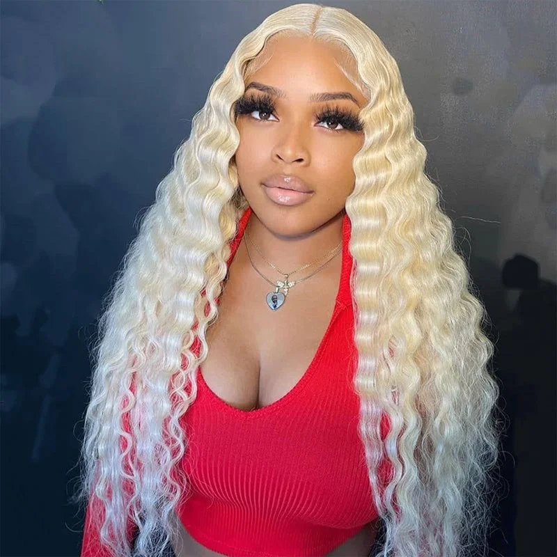 Colored wig with a silver - grey color for a trendy and cool - toned lookBlonde Wig 613 Lace Front Human Hair Wigs 13x4 Deep Wave Lace Front Wig Brazilian Human Hair Wigs