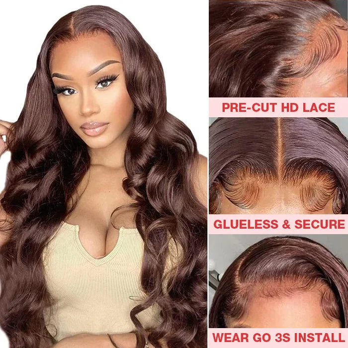 Colored wig with a red - orange hue for a warm and energetic look8x5 Pre Cut HD Lace Wear & Go #4 Chocolate Brown Colored Body Wave 4x4 Realistic Transparent Glueless Human Hair  Wig