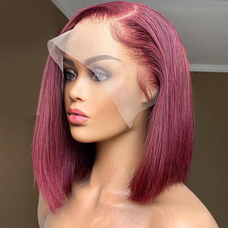 Lace wig with a straight texture for a sleek and minimalist look99J Straight Bob Wig 13x4 Lace Front Wig Red Wine Color Hair