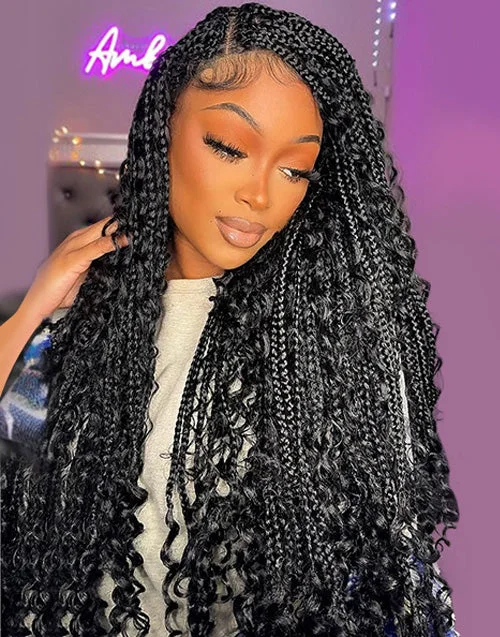 Lace wig with a pre - bleached knot for a natural - looking scalpTiktok Thequeenleora Hot 9x6 Lace Front Braided Knotless Boho Box Braids Lace Wig for Women