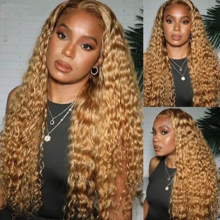 Colored wig with a purple - violet shade for a regal and elegant lookAlibonnie #27 Honey Blonde Color Water Wave 13×4 Transparent Lace Front Wig Pre Plucked