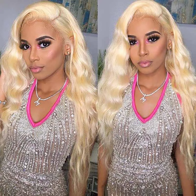 Colored wig with a silver - grey color for a trendy and cool - toned lookAlibonnie 613 Blonde Lace Front Wigs Body Wave Human Hair 13x6 Frontal Wigs Pre-plucked Hairline