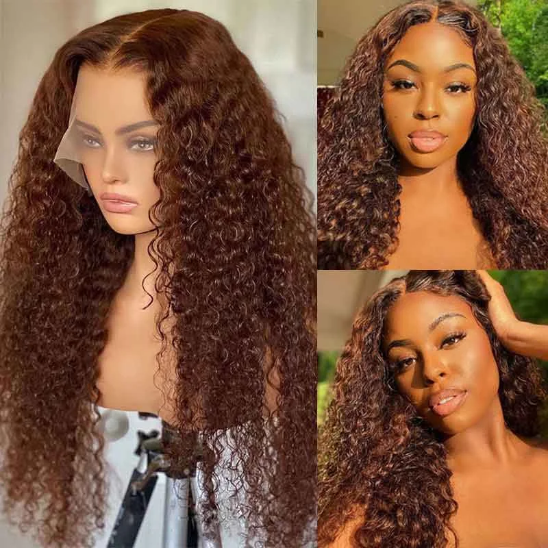 Colored wig with a side - swept bang for a sophisticated lookAlibonnie Chocolate Dark Brown Water Wave 13x4 Lace Frontal Glueless Human Hair Wigs