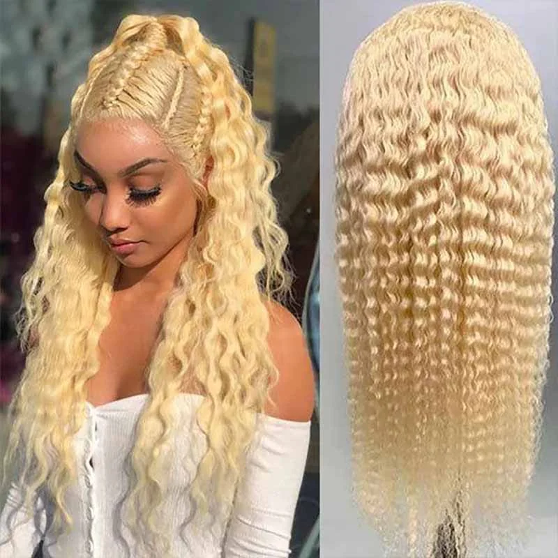 Colored wig with a pre - plucked hairline for a more natural lookAlibonnie Deep Wave 613 Blonde Wigs Luxurious 13x6 Blonde Human Hair Lace Front Wigs For Sale