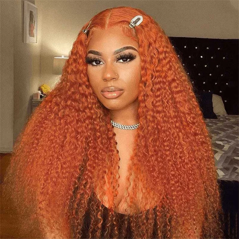 Colored wig with a purple - violet shade for a regal and elegant lookAlibonnie Ginger Color Lace Front Wigs Jerry Curly 13*4 13*6 Lace Wigs With Pre Plucked Hairline