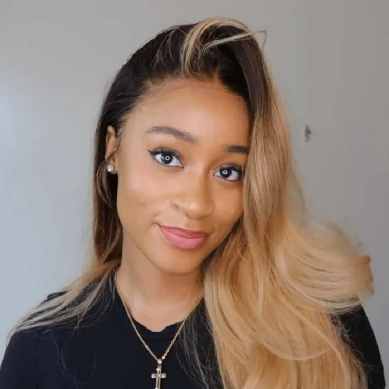 Human - hair colored wig for a natural and luxurious feelAlibonnie Honey Brown T1B/27 Body Wave Lace Front Wigs Ombre 13x6 Lace Colored Frontal Wigs