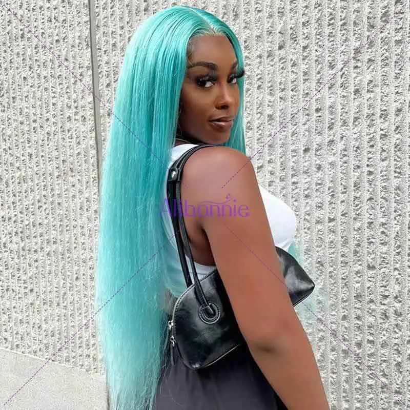 Colored wig with a red - orange hue for a warm and energetic lookAlibonnie Lake Blue Bright Color Straight And Body Wave 13×4 Lace Front Wigs For Bold Look