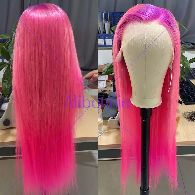 Colored wig with a blue - green ombre effect for a unique and trendy appearanceAlibonnie Ombre Purple Pink 13x4 Lace Front Wigs Pre Plucked Lace Wigs 180% Denisty