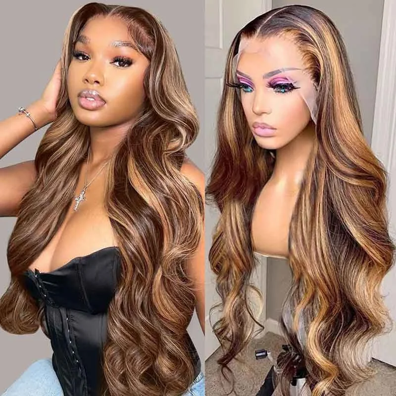 Colored wig with a silver - grey color for a trendy and cool - toned lookAlibonnie Straight And Body Wave Piano Honey Blonde 13x4 Lace Front Wigs Highlight Human Hair 180% Density