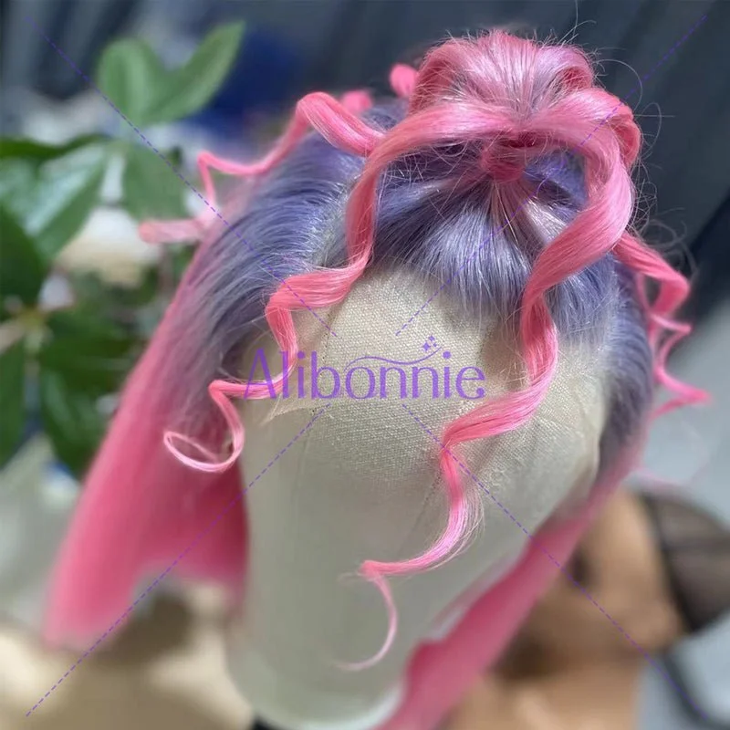 Colored wig with a red - orange hue for a warm and energetic lookAlibonnie Straight Lace Front Bob Wigs Ombre Light Purple Pink 13x4 Lace Wigs 180% Density