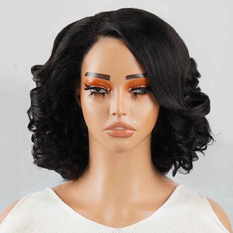 Lace wig with a silk - base cap for a comfortable and smooth feel13x4 Bouncy Bob Rose Curly Lace Front Human Hair Wig