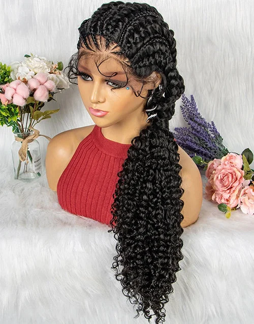 Lace wig with a natural - looking root for a more realistic lookLace Front Braided Lace Wig for Women Handmade Knotless Real Box