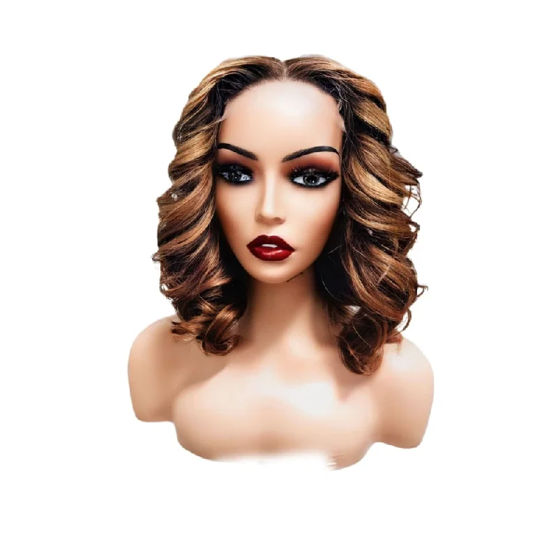 Virgin - human - hair wig with a natural - looking texture for a luxurious feelBrazilian Blonde Balayage Human Hair Lace Closure Wig (12")