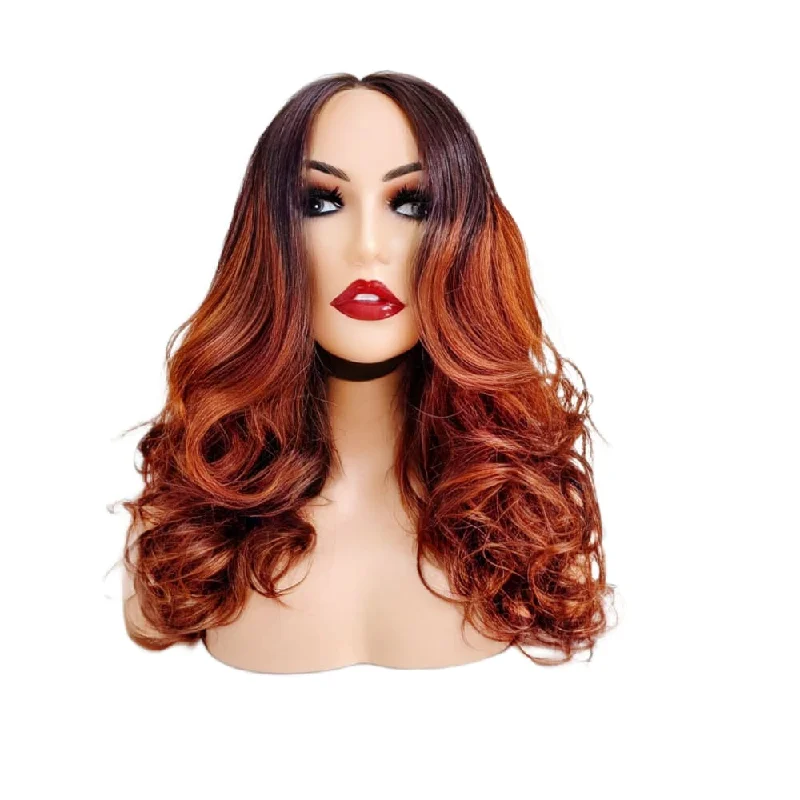 Human - hair wig with a wispy fringe for a soft and feminine lookBrazilian Ginger Ombre Human Hair Lace Closure Wig