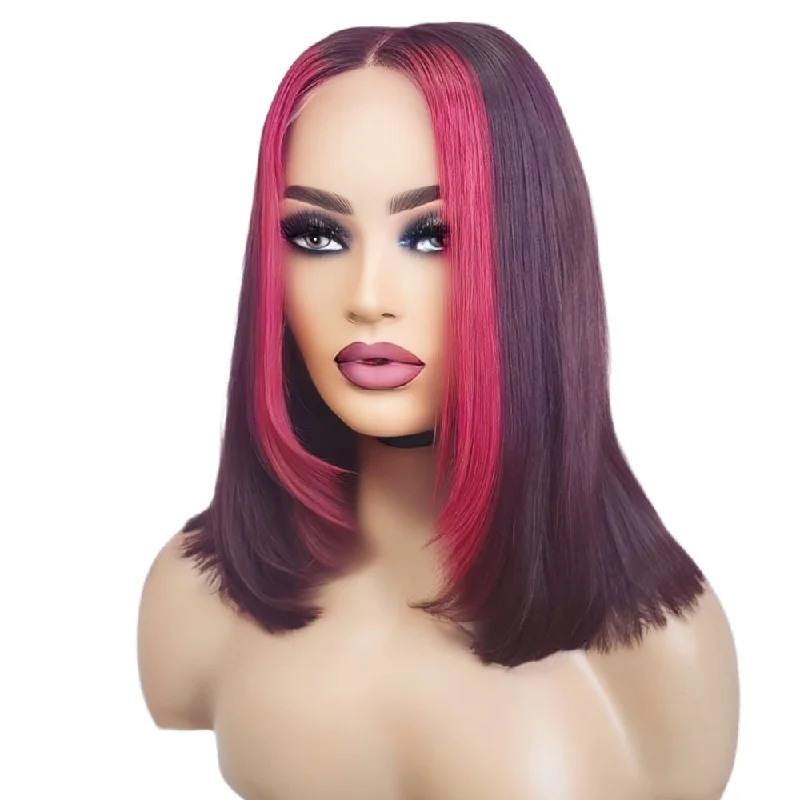 Peruvian - human - hair wig with a soft and manageable feelBrazilian Human Hair Lace Front Burgundy Bob Wig (10")