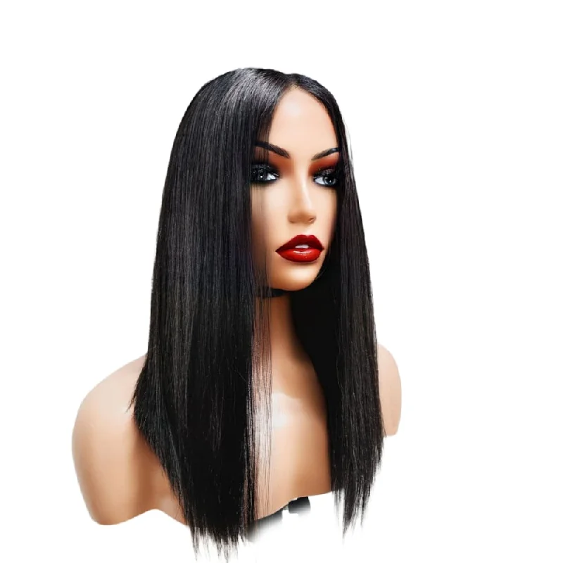 Human - hair wig with a pre - bleached knot for a natural - looking scalpBrazilian Mid Part Bob Human Hair Lace Front Wig (14")