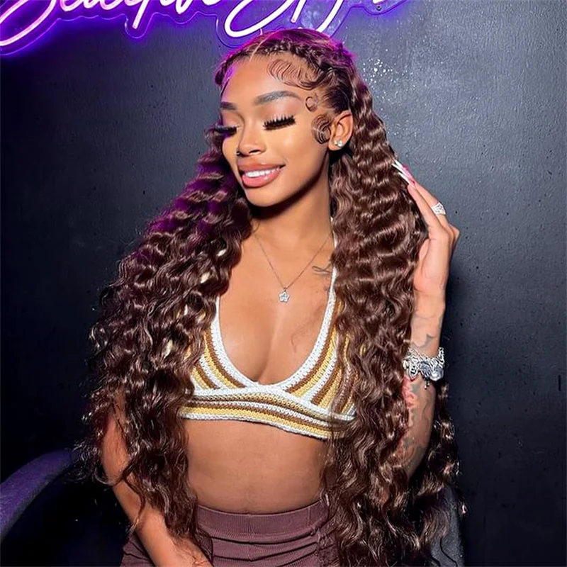 Colored wig with a purple - violet shade for a regal and elegant lookLemoda Chocolate Brown 13x6 Loose Deep Wave Lace Front Wigs Pre Plucked Natural Hairline Transparent Lace Wig