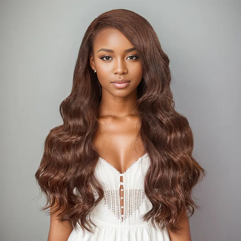 Lace wig with a natural - looking root for a more realistic look7x5 13x4 Glueless Chocolate Brown Colored Body Wave Human Hair Wigs