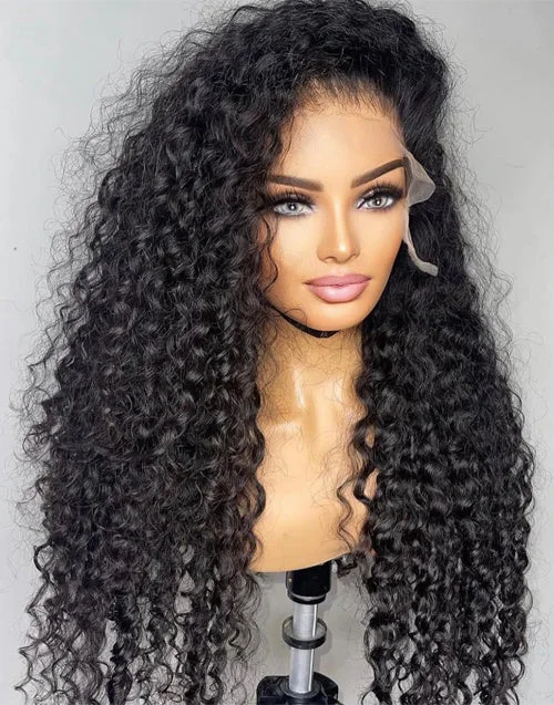 Lace wig in a chocolate - brown color for a rich and warm appearanceGlueless Clear Crystal HD Lace Curly Human Hair Lace Front Wig Invisiable Lace Closure Wig