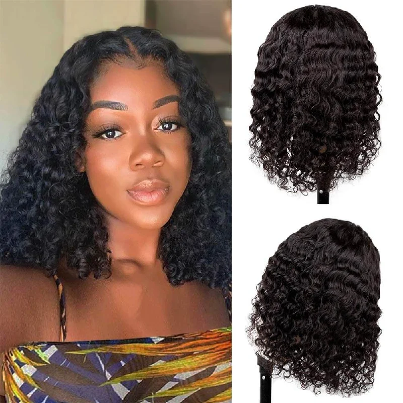 Virgin - human - hair wig with a natural - looking texture for a luxurious feelCurly Bob Lace Front Wigs Human Hair Pre Plucked Short Bob Wigs