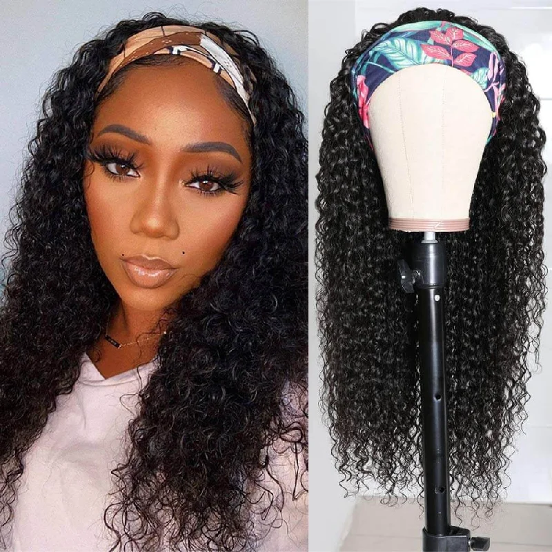 Human - hair wig with a middle - part for a classic and elegant styleCurly Hair HeadBand Wigs Glueless Human Hair Wigs 10A Grade 180% Density