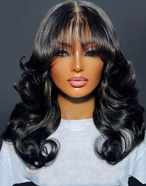 Lace wig with a straight texture for a sleek and minimalist lookCurtain Bangs Glueless Wig Loose Wavy 13x5 Pre Everything Wig Human Hair